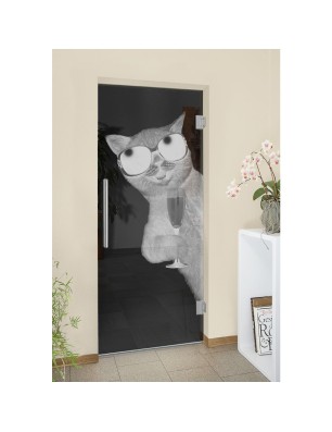 Pendeltür Drinking Cat Gelasert Auf Grauglas