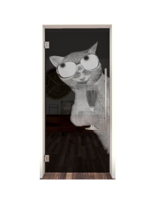 Pendeltür Drinking Cat Gelasert Auf Grauglas