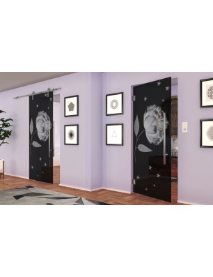 Pendeltür Blume Gelasert Auf Grauglas