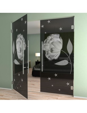 Pendeltür Blume Gelasert Auf Grauglas