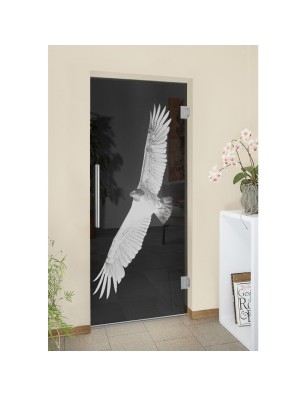 Pendeltür Adler Gelasert Auf Grauglas