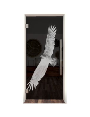 Pendeltür Adler Gelasert Auf Grauglas