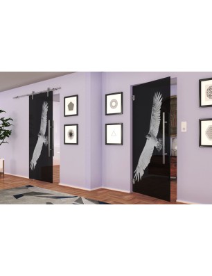 Pendeltür Adler Gelasert Auf Grauglas