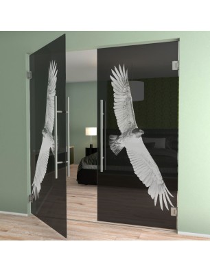 Pendeltür Adler Gelasert Auf Grauglas