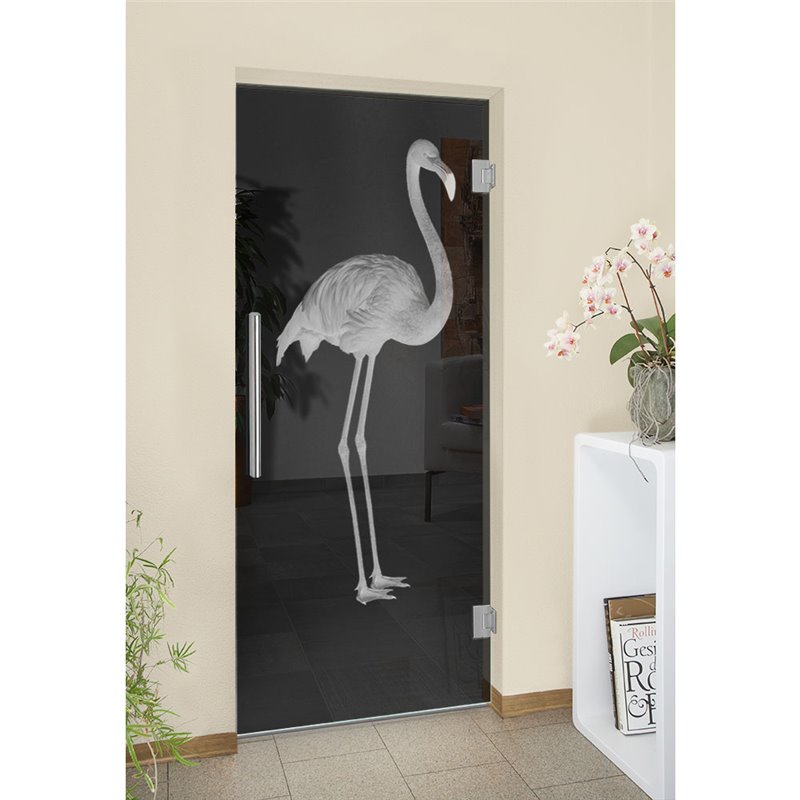 Pendeltür Flamingo Gelasert Auf Grauglas
