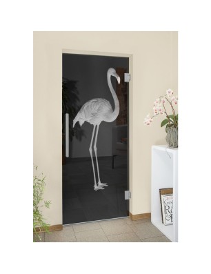 Pendeltür Flamingo Gelasert Auf Grauglas