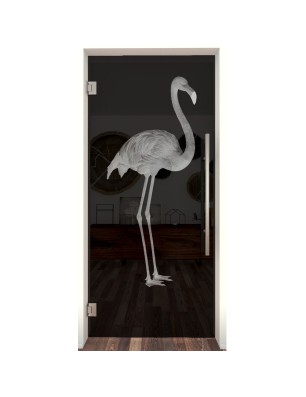 Pendeltür Flamingo Gelasert Auf Grauglas