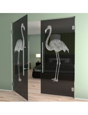 Pendeltür Flamingo Gelasert Auf Grauglas