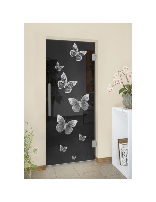 Pendeltür Schmetterlinge Gelasert Auf Grauglas