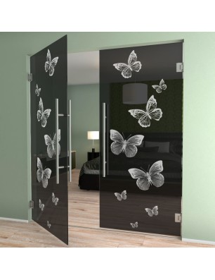 Pendeltür Schmetterlinge Gelasert Auf Grauglas