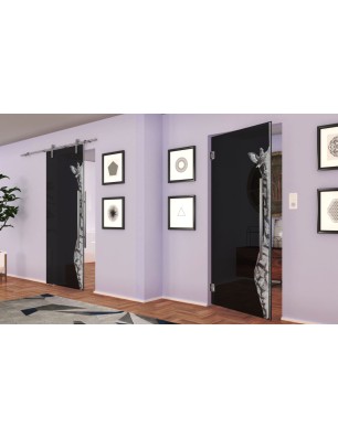 Pendeltür Giraffe Gelasert Auf Grauglas