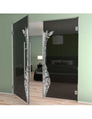 Pendeltür Giraffe Gelasert Auf Grauglas