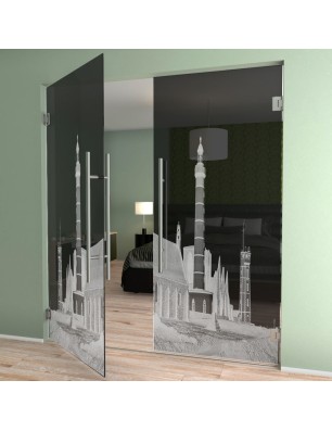 Pendeltür Leuchtturm 6 Gelasert Auf Grauglas