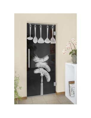 Pendeltür Kitchen Gelasert Auf Grauglas