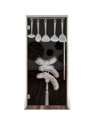 Pendeltür Kitchen Gelasert Auf Grauglas