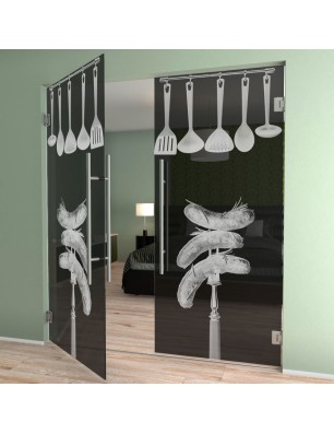 Pendeltür Kitchen Gelasert Auf Grauglas