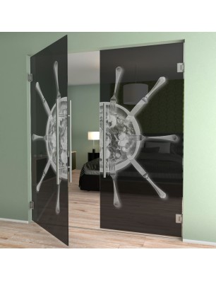 Pendeltür Pizza Gelasert Auf Grauglas