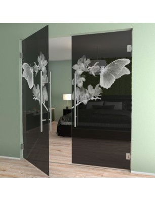 Pendeltür Butterfly Gelasert Auf Grauglas