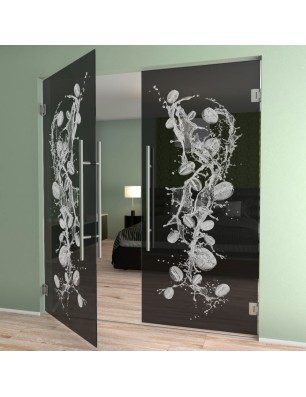 Pendeltür Kaffeebohnen  II Gelasert Auf Grauglas