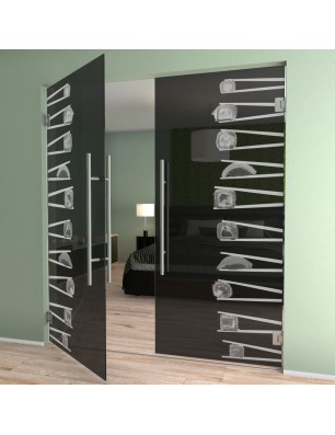 Pendeltür Sushi II Gelasert Auf Grauglas