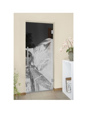 Pendeltür Dreaming Kitty Gelasert Auf Grauglas