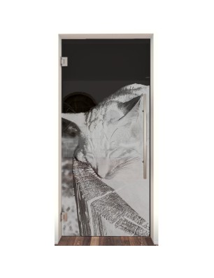 Pendeltür Dreaming Kitty Gelasert Auf Grauglas