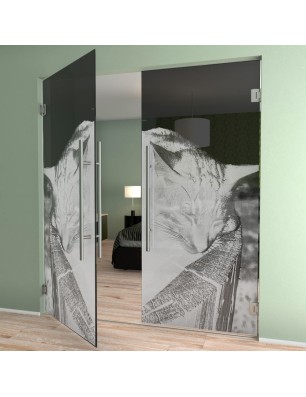 Pendeltür Dreaming Kitty Gelasert Auf Grauglas