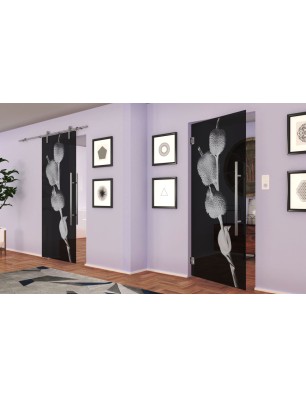 Pendeltür Pflanze Gelasert Auf Grauglas