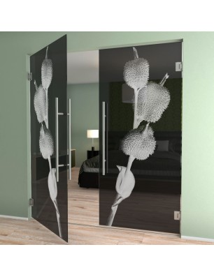 Pendeltür Pflanze Gelasert Auf Grauglas