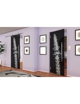 Pendeltür Acantus Montanus Gelasert Auf Grauglas