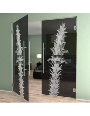 Pendeltür Acantus Montanus Gelasert Auf Grauglas