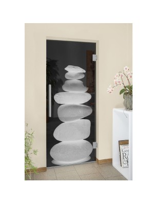 Pendeltür Wellness 2 Gelasert Auf Grauglas