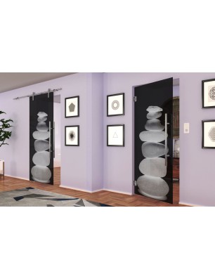 Pendeltür Wellness 2 Gelasert Auf Grauglas