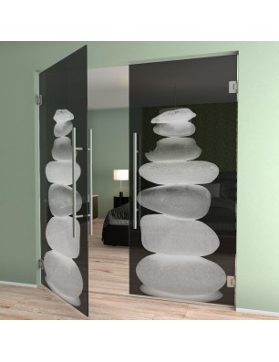 Pendeltür Wellness 2 Gelasert Auf Grauglas