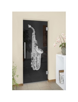 Pendeltür Saksofon Gelasert Auf Grauglas