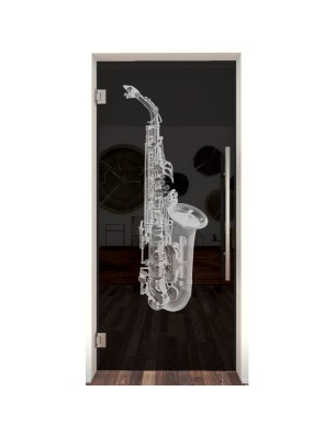 Pendeltür Saksofon Gelasert Auf Grauglas