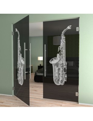 Pendeltür Saksofon Gelasert Auf Grauglas