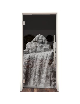 Pendeltür Wasserfall II Gelasert Auf Grauglas