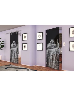 Pendeltür Wasserfall II Gelasert Auf Grauglas