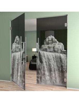 Pendeltür Wasserfall II Gelasert Auf Grauglas