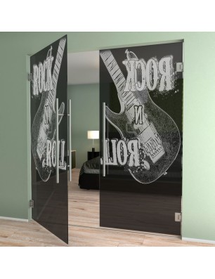 Pendeltür Guitar Gelasert Auf Grauglas