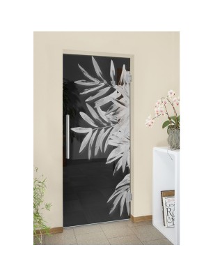 Pendeltür Blätter Gelasert Auf Grauglas