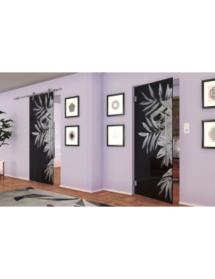 Pendeltür Blätter Gelasert Auf Grauglas