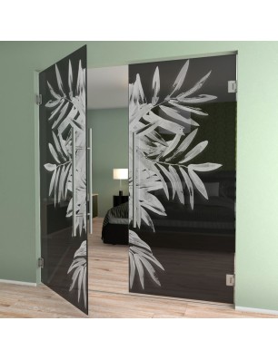 Pendeltür Blätter Gelasert Auf Grauglas