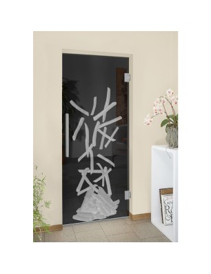 Pendeltür Pommes Gelasert Auf Grauglas