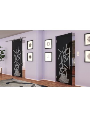 Pendeltür Pommes Gelasert Auf Grauglas