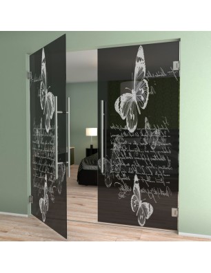 Pendeltür Vintage Butterfly Gelasert Auf Grauglas