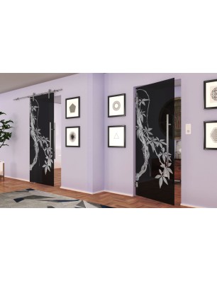 Pendeltür Ranke Gelasert Auf Grauglas