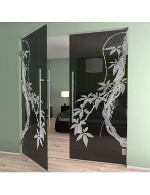 Pendeltür Ranke Gelasert Auf Grauglas