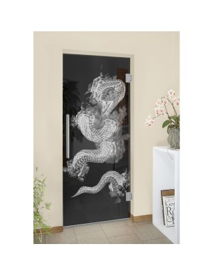 Pendeltür Dragon Gelasert Auf Grauglas